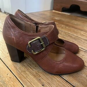 Clarks Brown Leather Heeled Shoes with Buckle